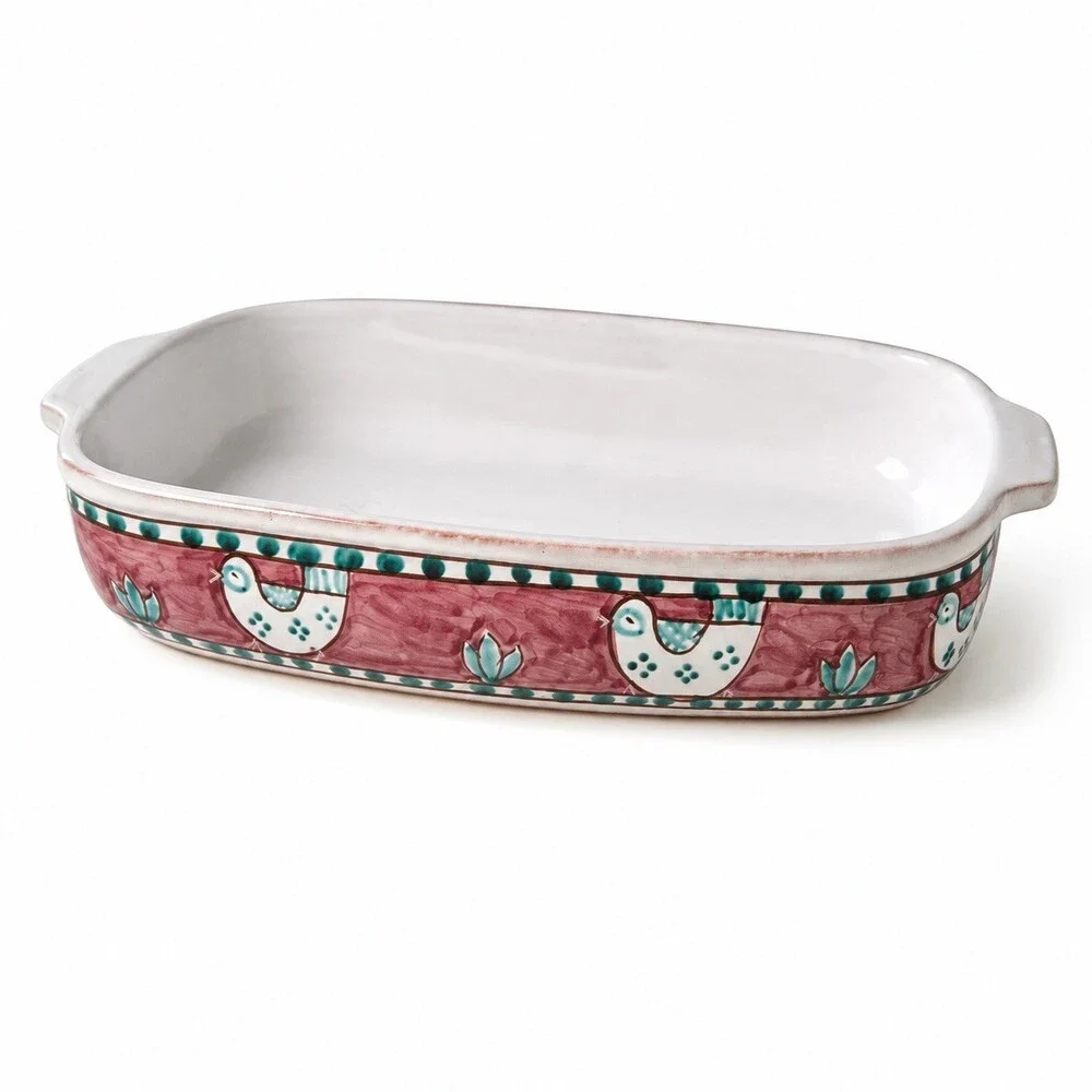 Vintage Giovanni Vietri Italy Rooster Ceramic Casserole Baking Dish Hand Painted